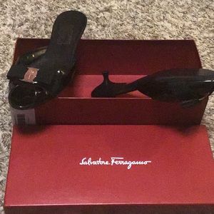 Salvatore Ferragamo Black Patent Slide Sandals